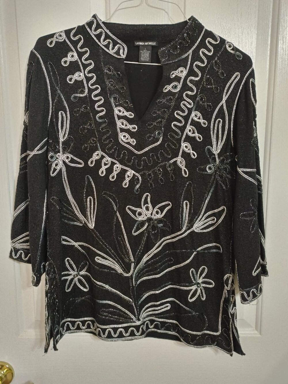 Size L Black & Silver embellished top